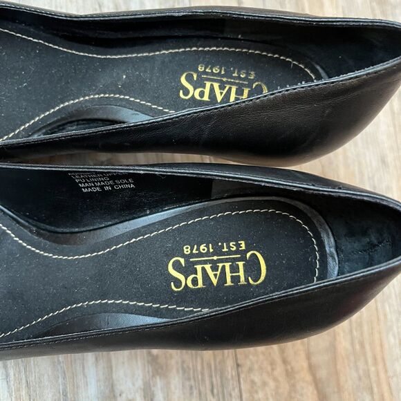 Chaps Vintage Heels Women's 9 Addney Genuine Leather Peep Toe Black 90s - Picture 9 of 10
